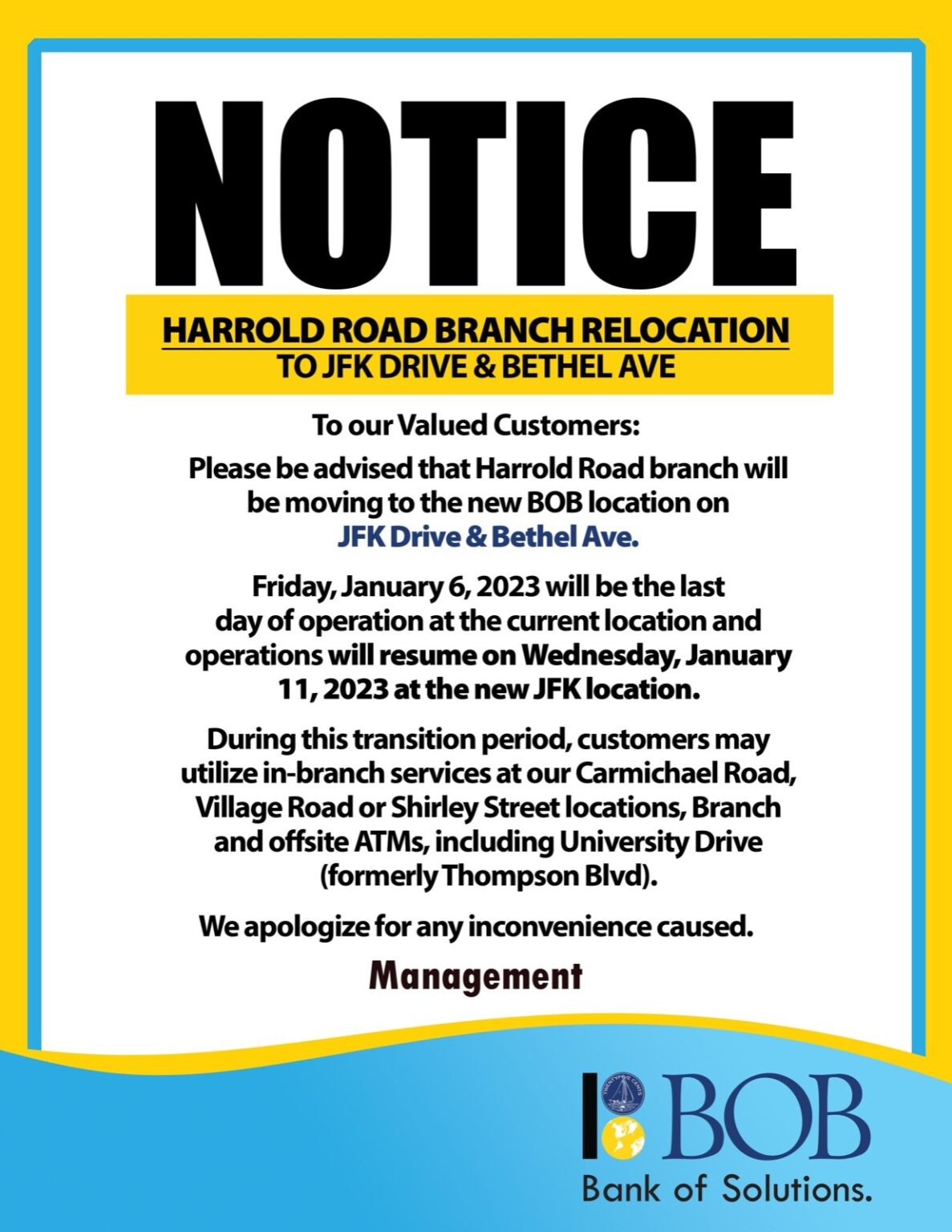 BOB Branch Location Move BISX Bahamas International Securities Exchange